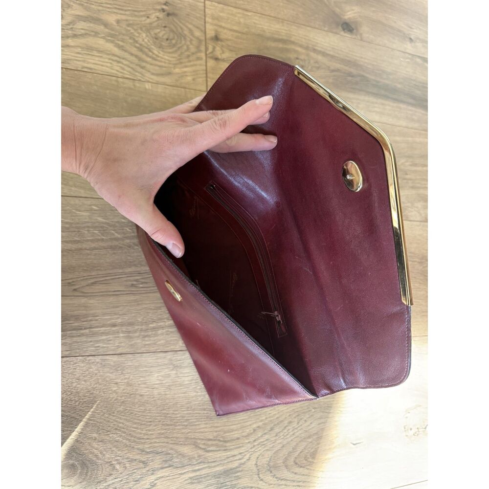 ETIENNE AIGNER 70's red wine gold leather fold over clutch bag purse vintage VTG - Picture 7 of 9